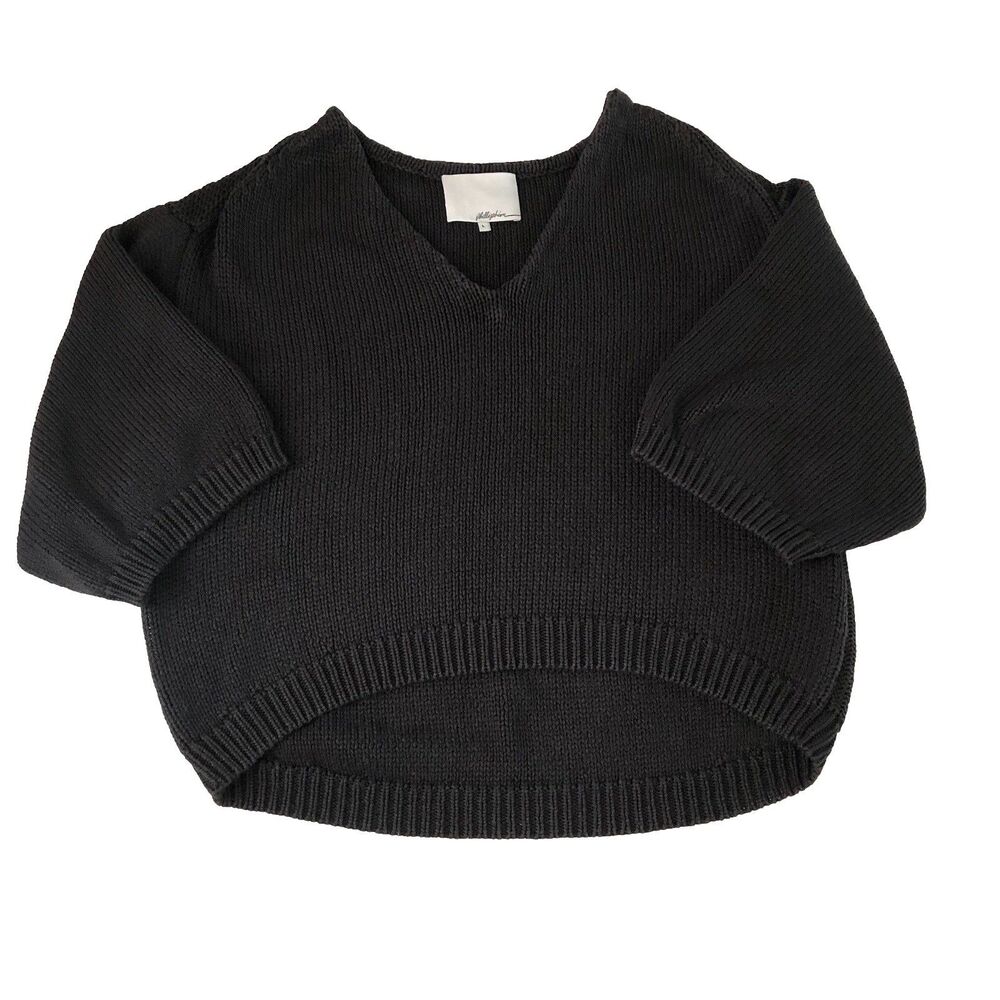 3.1 Philip Lim Chunky Knit V-neck Sweater Oversized Short Sleeve High Low Hem L